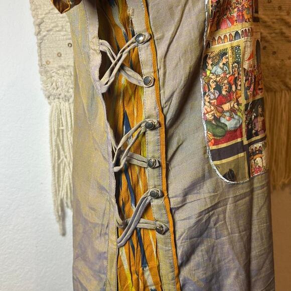 Unique vintage patchwork dress with embroidery and mirror sequin boho whimsy - Picture 4 of 8